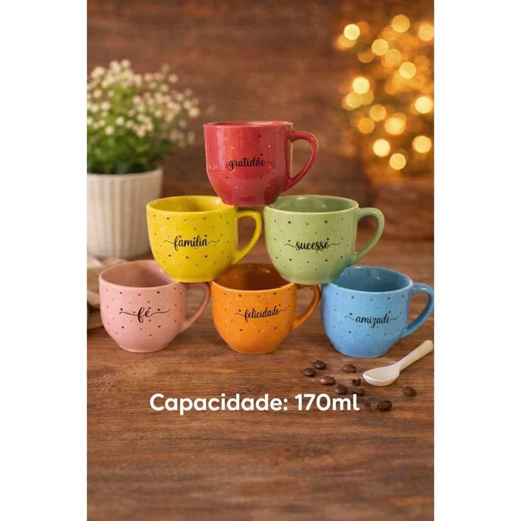 Jogo 6 Xícaras Café Chá Paris 170 Ml Decorada Coloridas