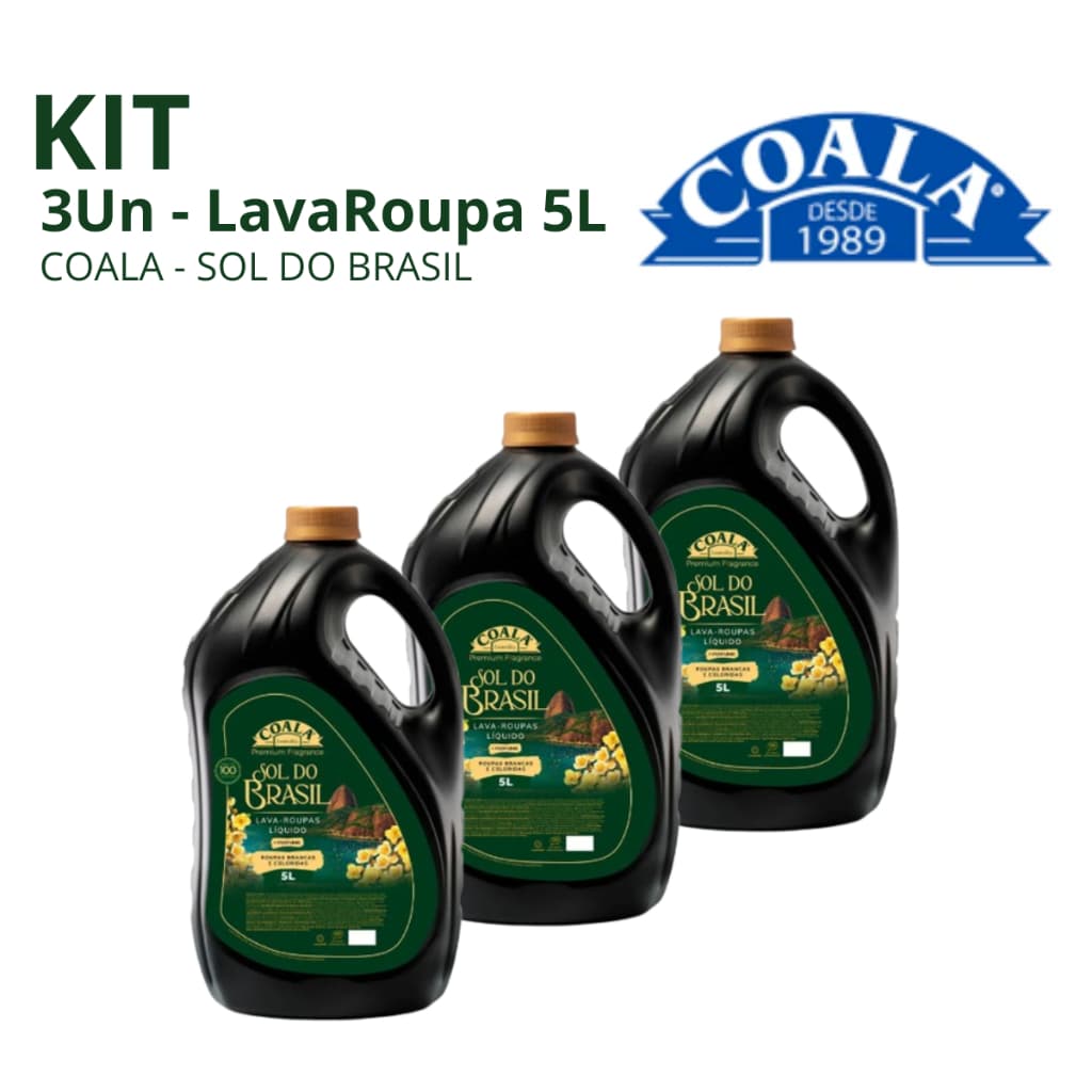 Kit 3 Unidades De Lava Roupa Coala Sol Do Brasil 5L Cheiroso Novo Aroma Limpeza Lavanderia
