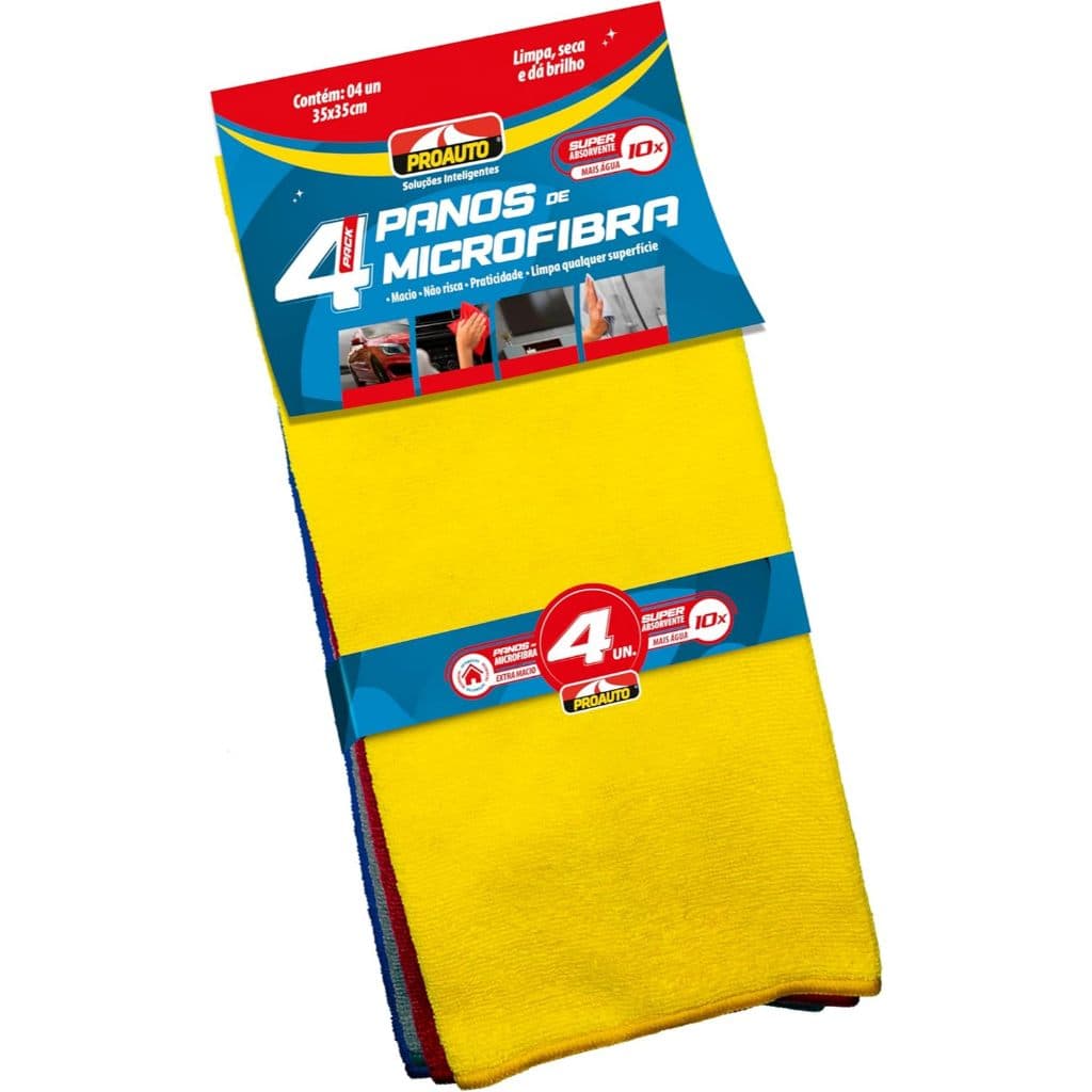 Kit 4 Panos Microfibra Proauto 35x35cm Alta Absorção Limpeza Automotiva Carro Vidro Polimento