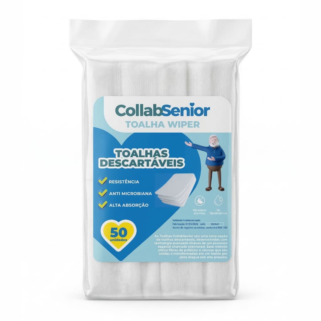 Toalha Descartável CollabSenior 25x35cm Banho De Leito e Cuidados Pessoais