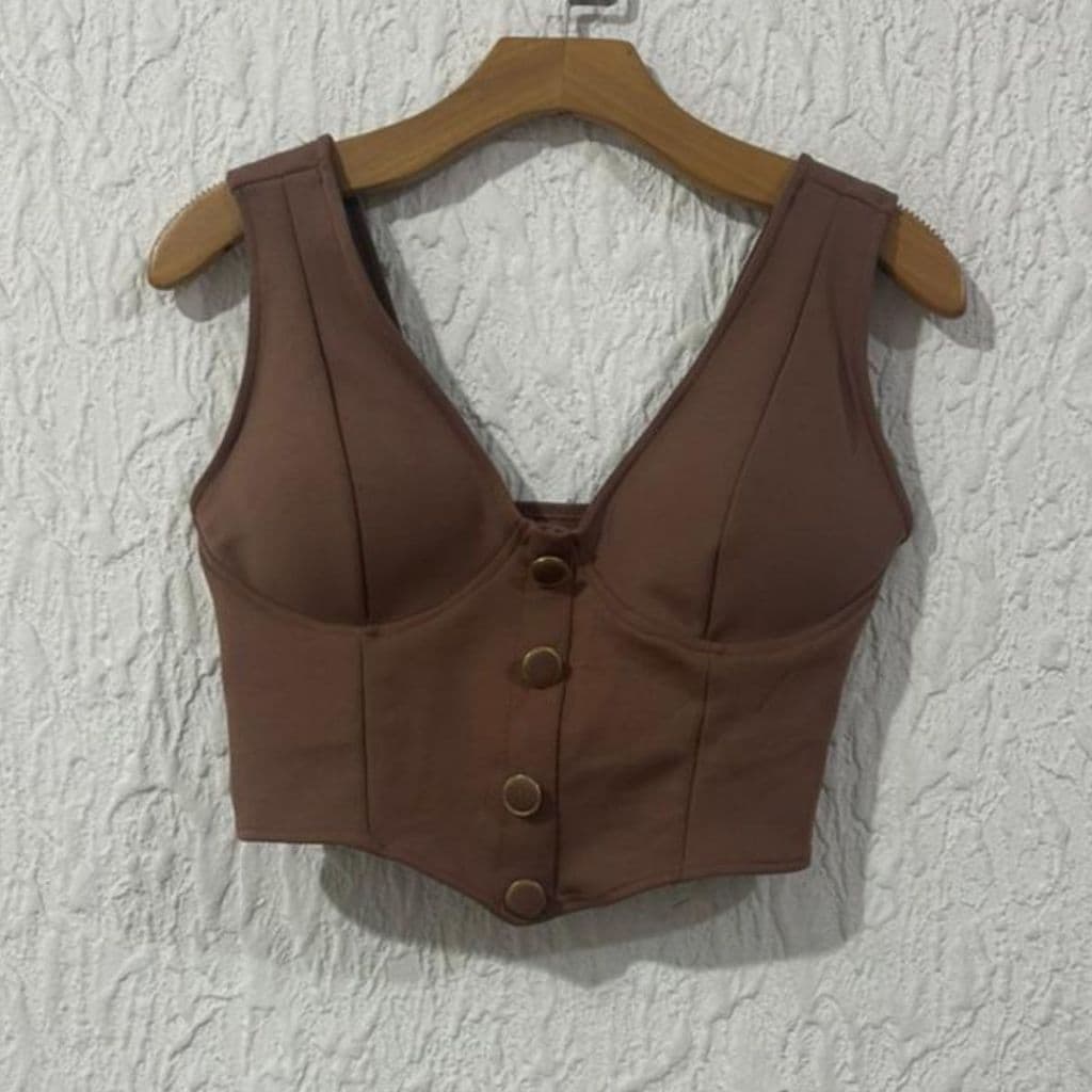 Cropped tecido neoprene com botão tamanho único veste 36-40