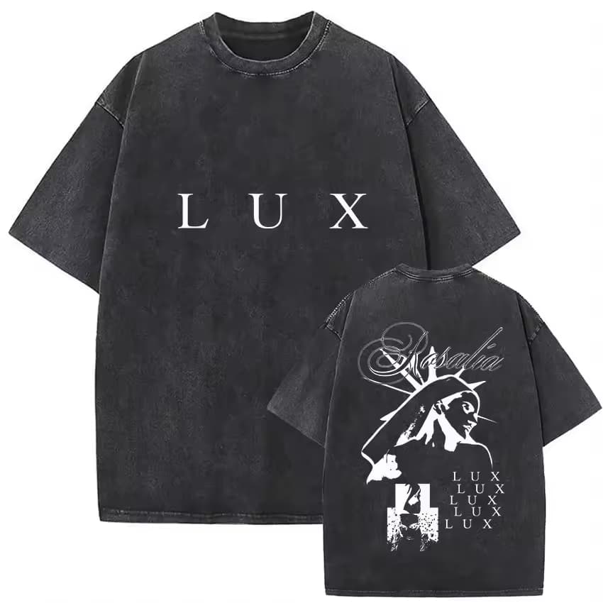 Camiseta Estonada Lavagem Desbotada Vintage Estapada Rosalía Cantora Tour Lux Motomami Streetwear