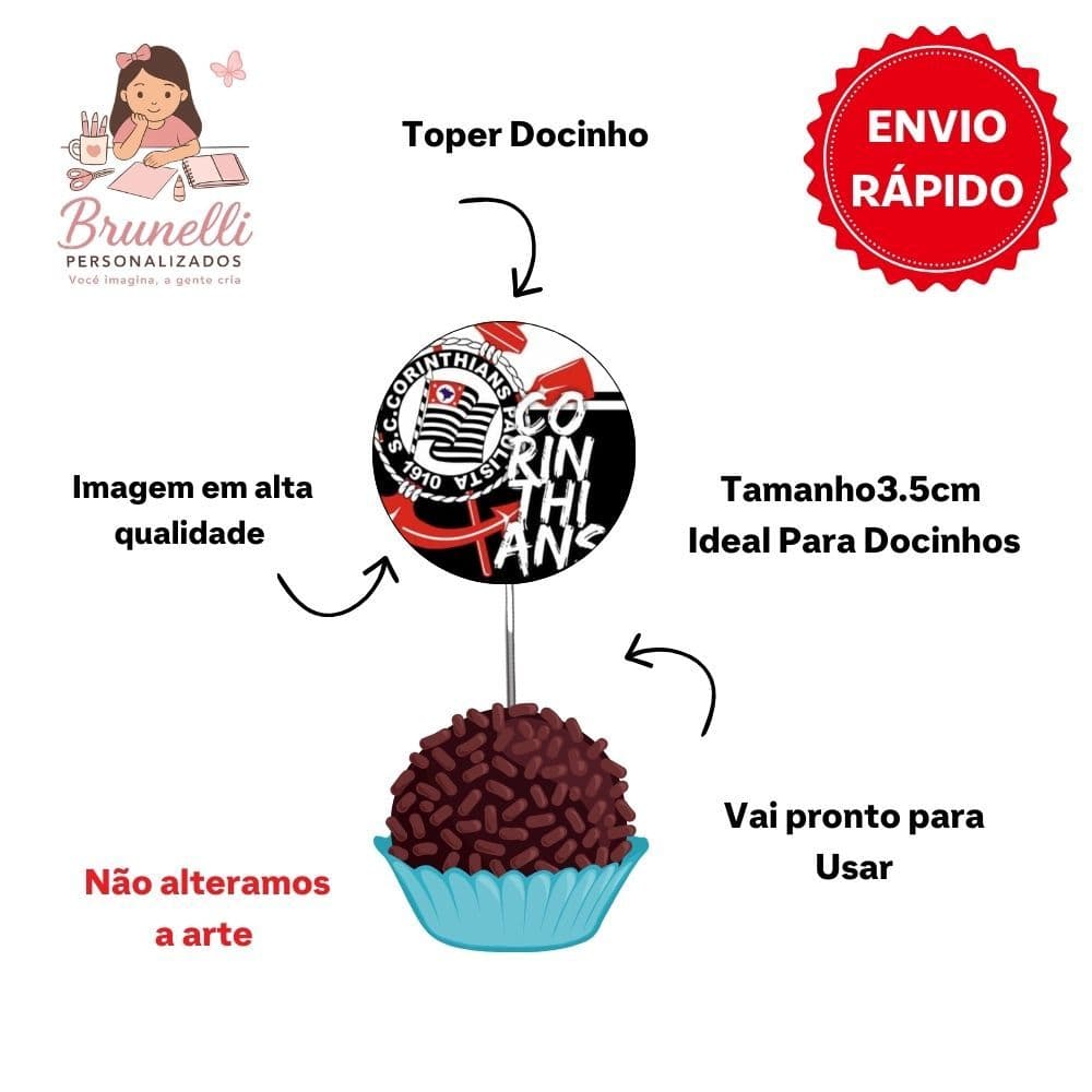 Topper para Docinhos Corinthians – 25 unidades | Decoração Festa Futebol