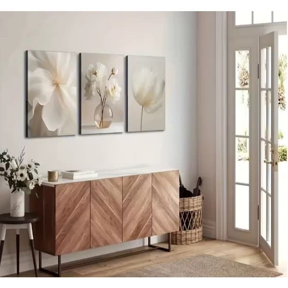 Kit com 3 Quadros Decorativos 60x40 Modernos | Decoração para Sala e Quarto Orquídeas Brancas