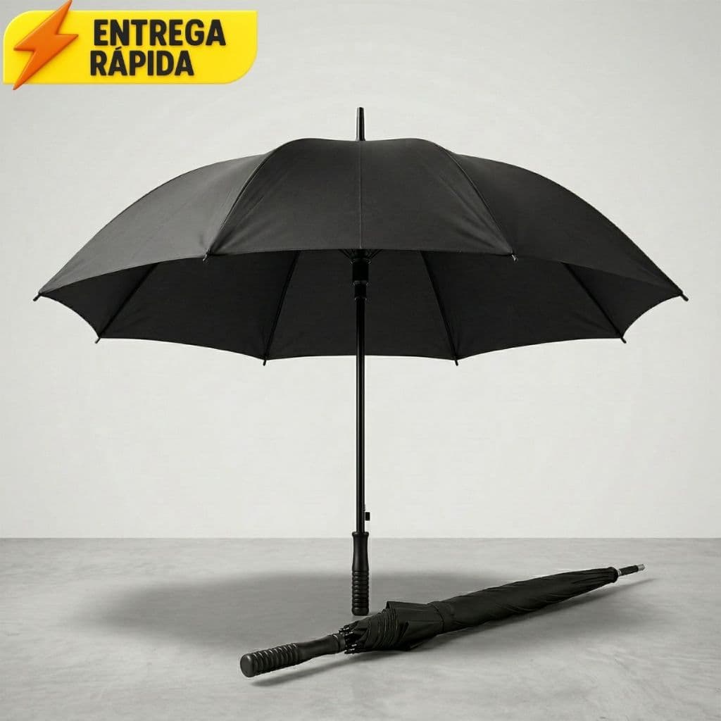 Guarda-chuva grande duplo extra grande reforçado preto cor sólida unissex