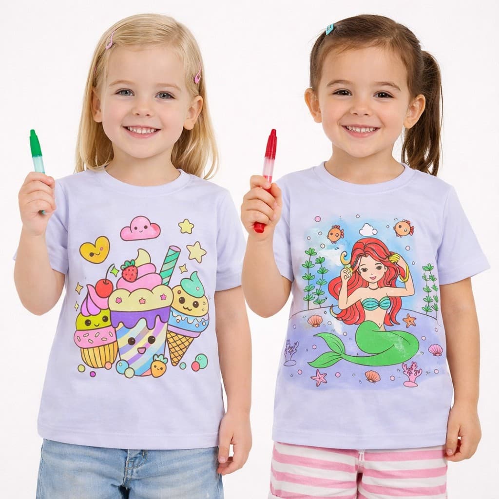 Camiseta Infantil Feminina para Colorir com Canetinhas | 02 Ao 12 Anos | Interativa Educativa