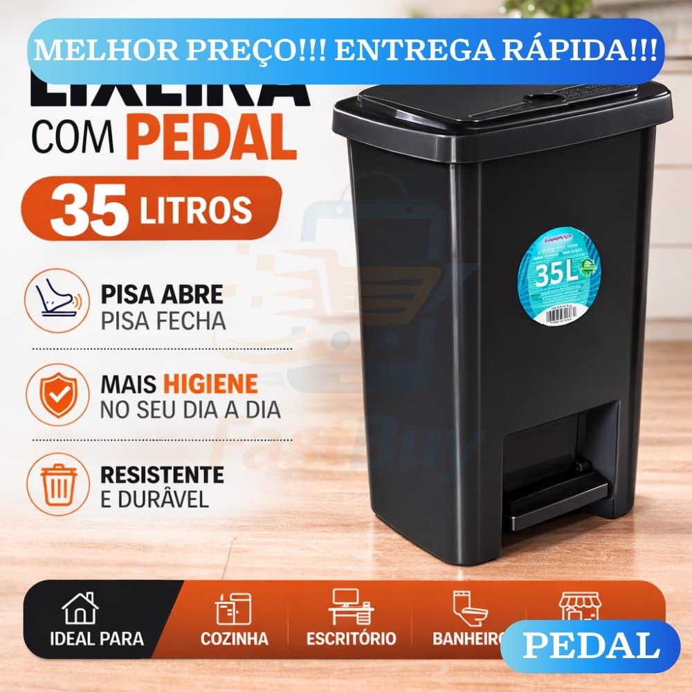 Lixeira 35 Litros Com Pedal E Tampa Plástica Resistente Para Cozinha Área Gourmet