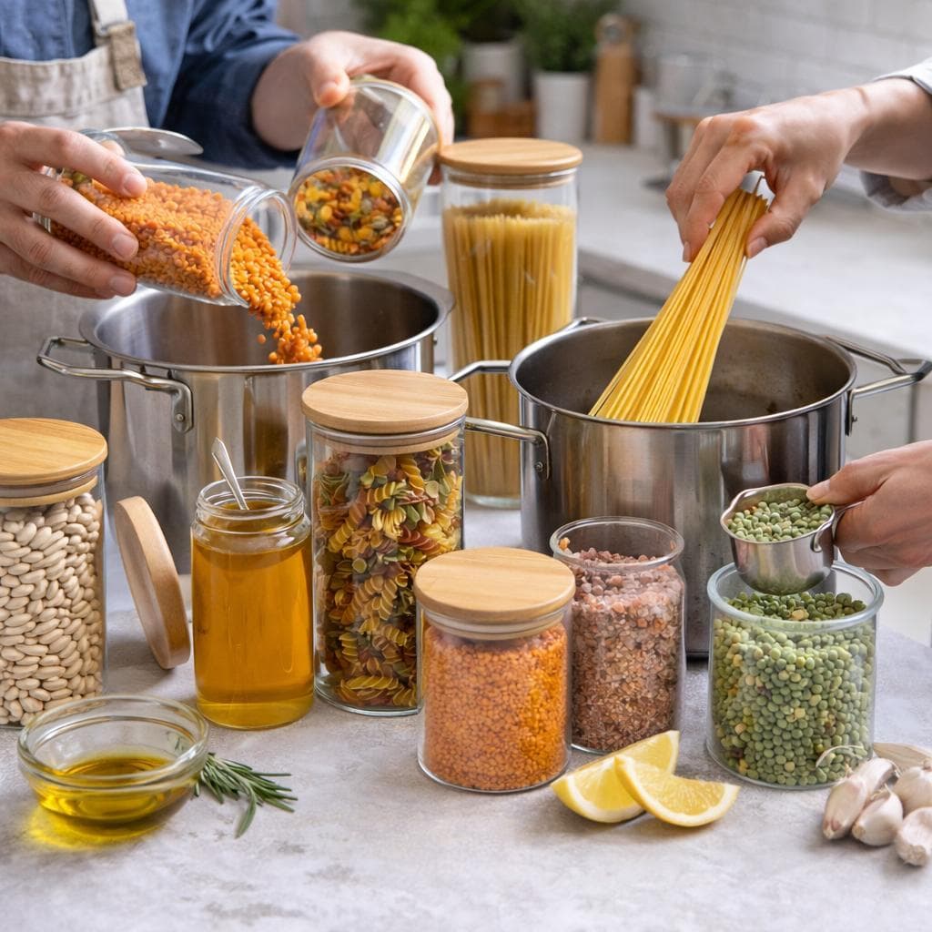 Kit 10 Potes Herméticos de Vidro com Tampa de Bambu | Porta Mantimentos Cozinha Premium