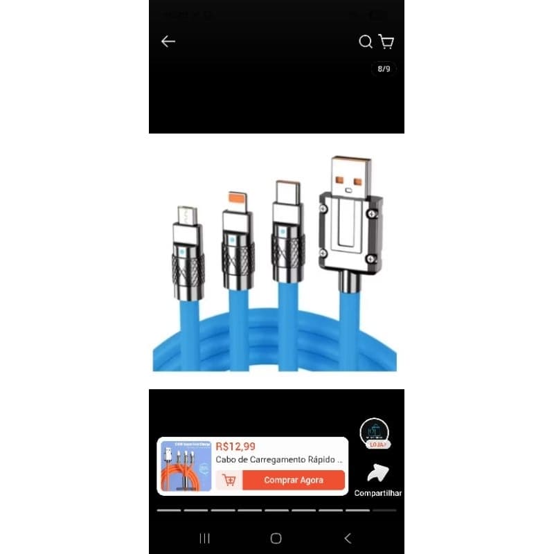 🔌📱 Cabo Carregador 3 em 1 Turbo – USB Tipo C / Micro USB / Lightning