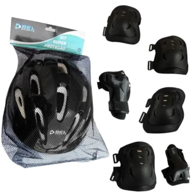 Kit Proteção Infantil Completo- Capacete, 2 Joelheiras, 2 Cotoveleiras e 2 Luvas