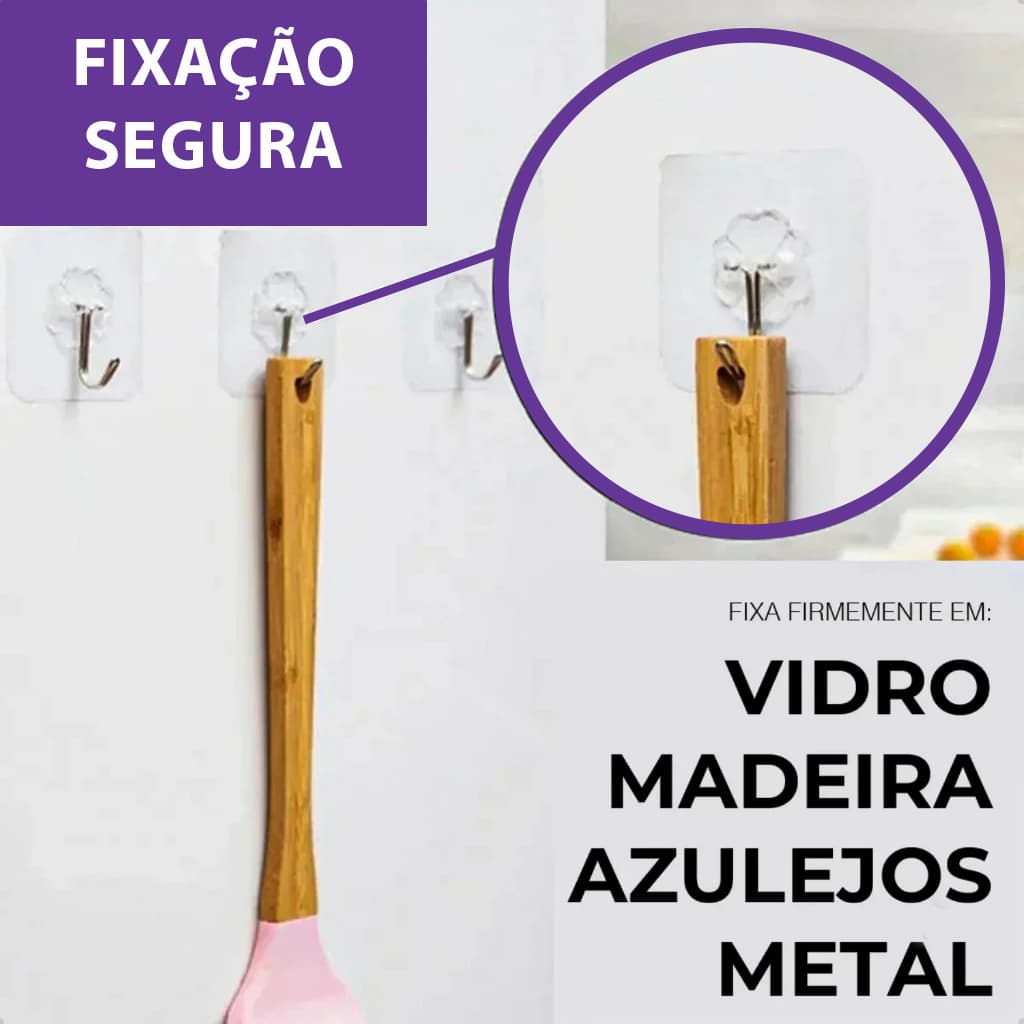 Kit 10 Ganchos Adesivo Inox Suporte Parede Super Aderência Sem Prego Sem Sujeira