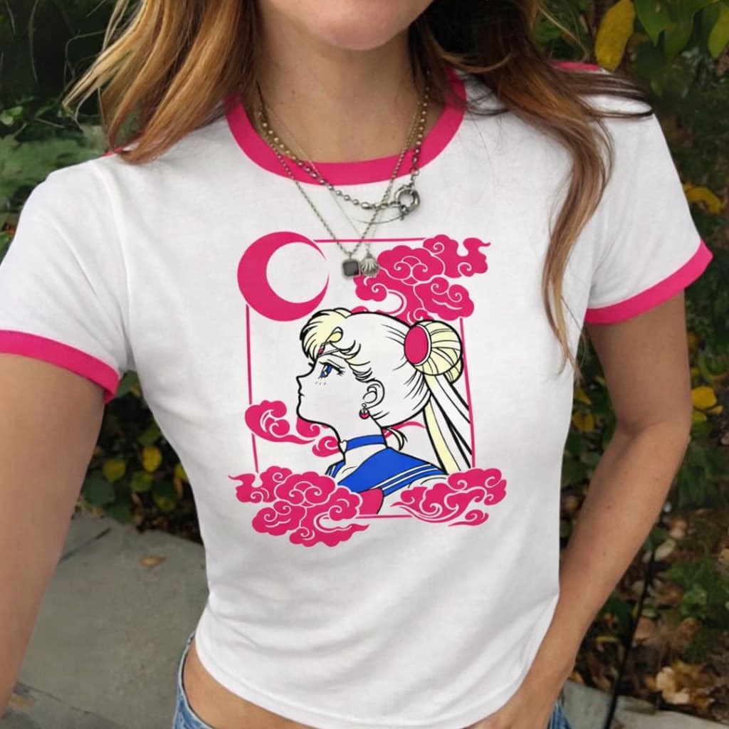 Camisa Feminina Baby Tee Sailor Moon T-shirt Vintage Y2K estética BabyLook