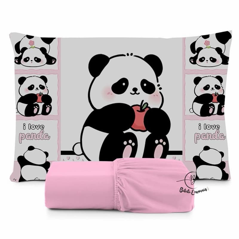 JOGO DE LENÇOL SOLTEIRO 2 PEÇAS, LENÇOL DE ELASTICO, CAPA DE TRAVESSEIRO, PANDA