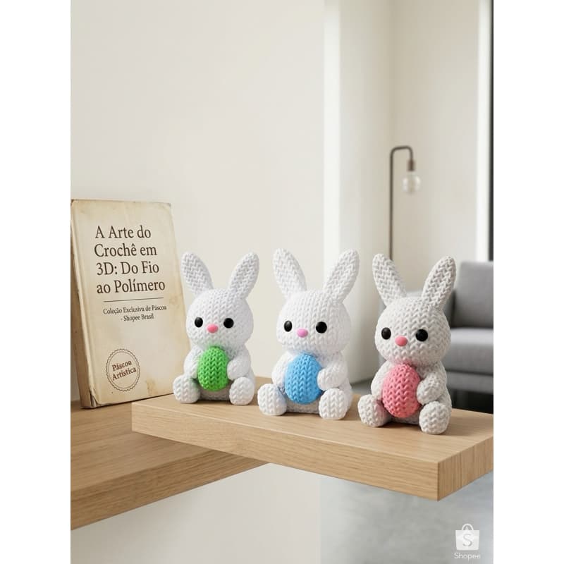 Mini Coelho Fofinho de Brincar Decorativo e Chaveiro Textura Tricô Kawaii