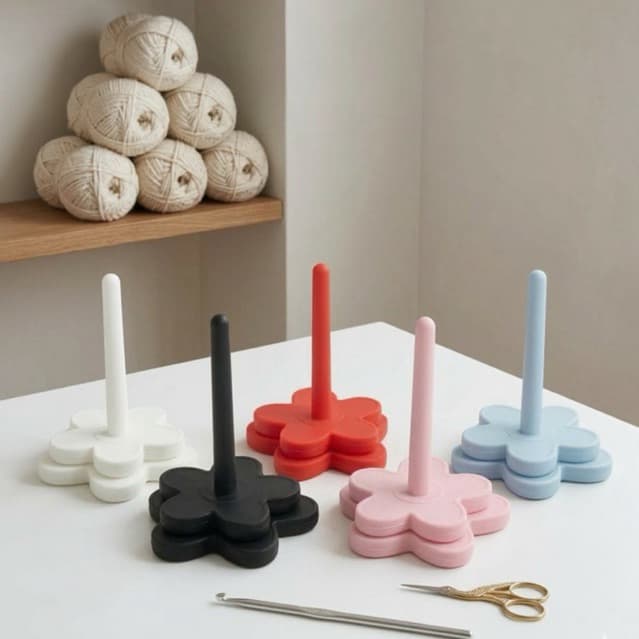 Suporte de Linha Giratório para Crochê e Tricô Desmontável Flor Porta Novelo Sem Embolar Artesanato