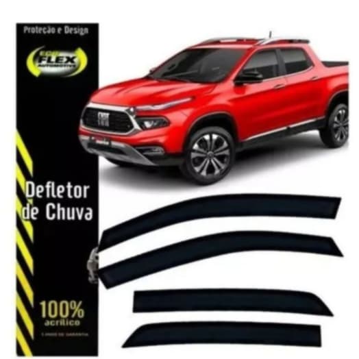 Kit Jogo Calha de Chuva Defletor Fiat Toro 2016 / 2025  4Portas Acrílico Fumê Ecoflex