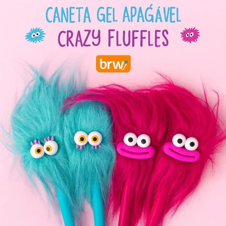 Caneta Esferográfica Gel Apagável 0.7mm Crazy Fluffles Fofa Cabelinho Kawaii BRW
