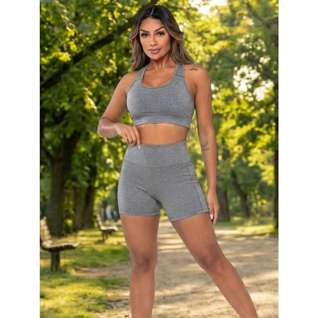 Conjunto Virginia Top + Short com Bolso Feminino para Corrida Fitness Cintura Alta Running Treino Confortável