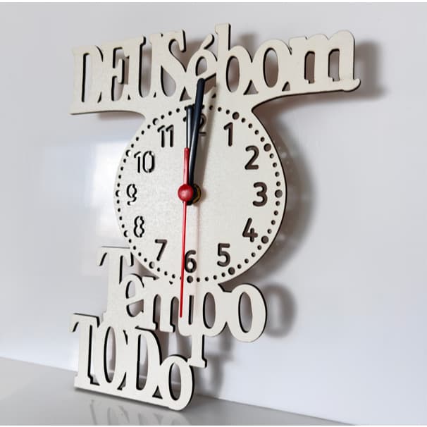 Relógio Decorativo em MDF Branco Premium Tema Deus é Bom o Tempo Todo Enviamos com Pilha - 21x26cm
