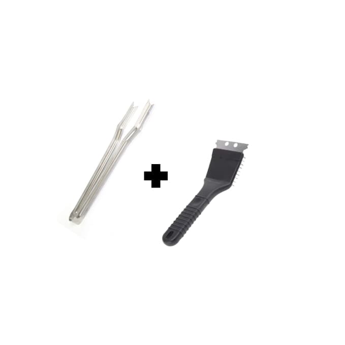 KIT CHURRASCO - Pegador Inox de carne 32cm + Escova de Aço Limpa Grelha | Resistente e Prático