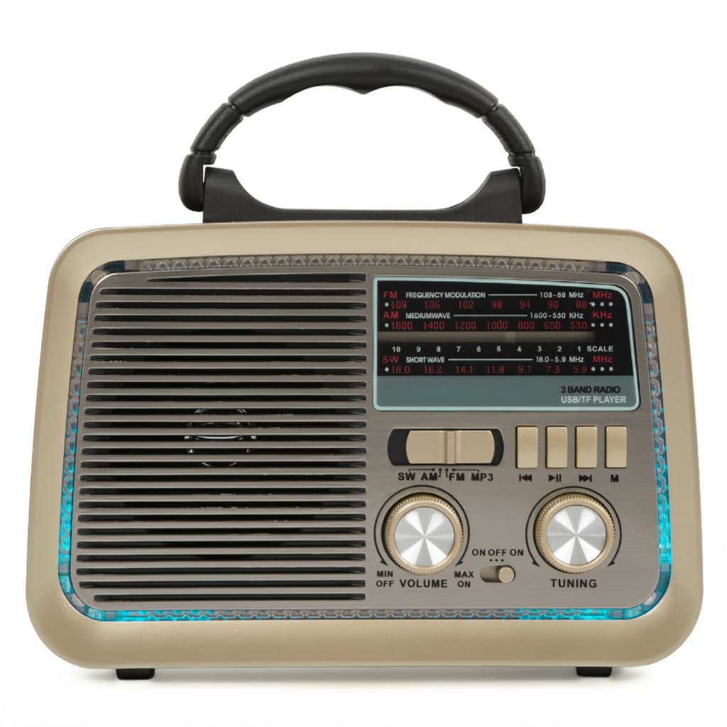 Rádio Retrô Vintage Bluetooth com AM/FM/SW, USB, AUX, SD e Bateria Recarregável | Caixa de Som com Antena Wassay