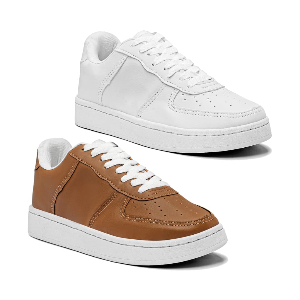 Kit com 2 Pares de Tênis Feminino Casual Solado Costurado Moda Qualidade Confortável