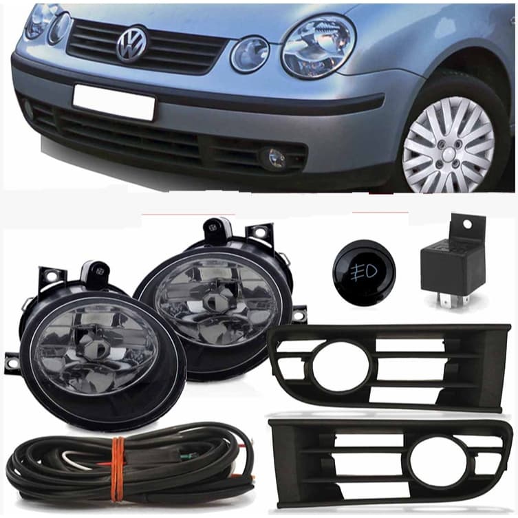 Kit Farol de Milha Polo 2003 2004 2005 2006 com Grades e Botão Original - Marca RF