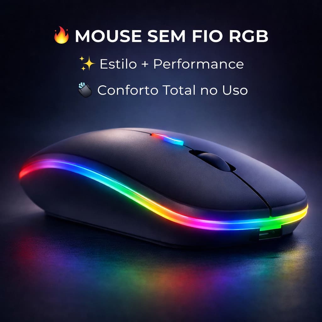 Mouse sem fio dual band receptor nano 2,4ghz  Bluetooth RGB recarregável