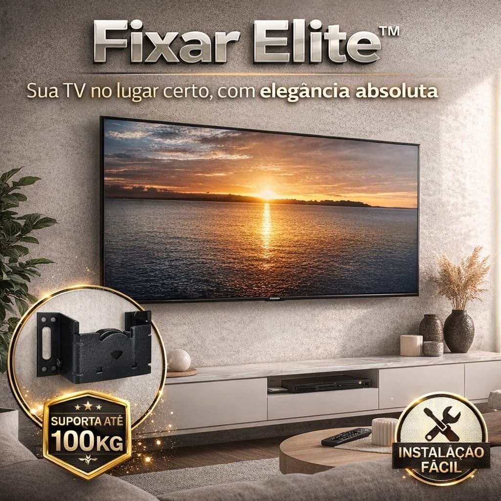 Fixar Elite™ Suporte TV Fixo Universal até 100kg | Instalação Fácil | Compatível 10” a 100”