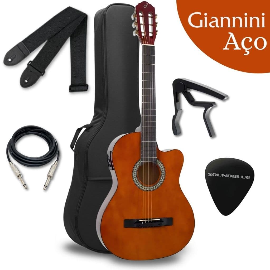 Kit Violao Giannini Eletrico Acustico Profissional Nat Corda Aço afinador completo Flat Eletroacustico Estudo Iniciante