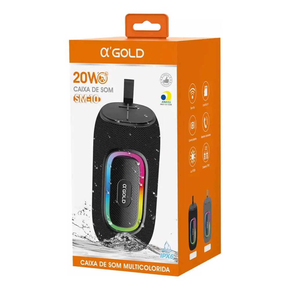 CAIXA DE SOM BLUETOOTH IPX6 20W SM-10 AGOLD