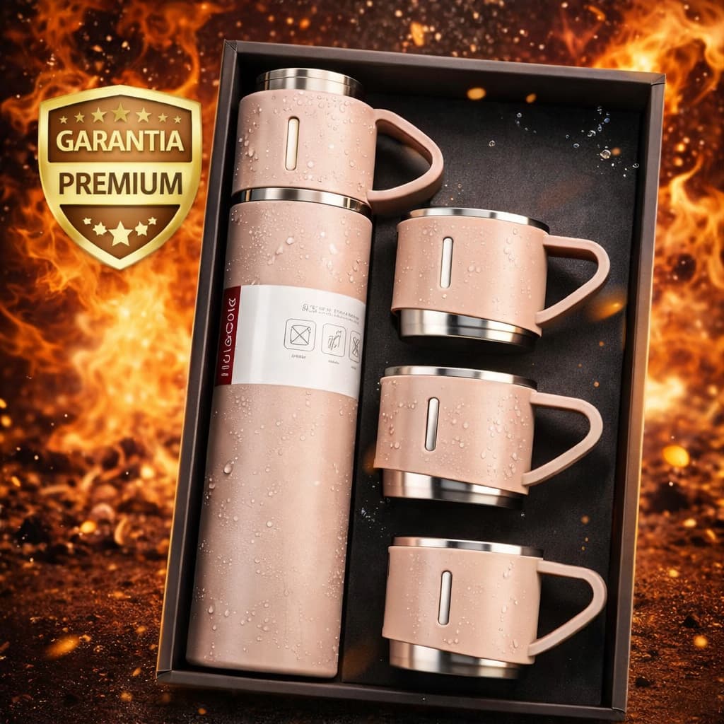- ogo de Garrafa Térmica  + 3 Xícaras Aço