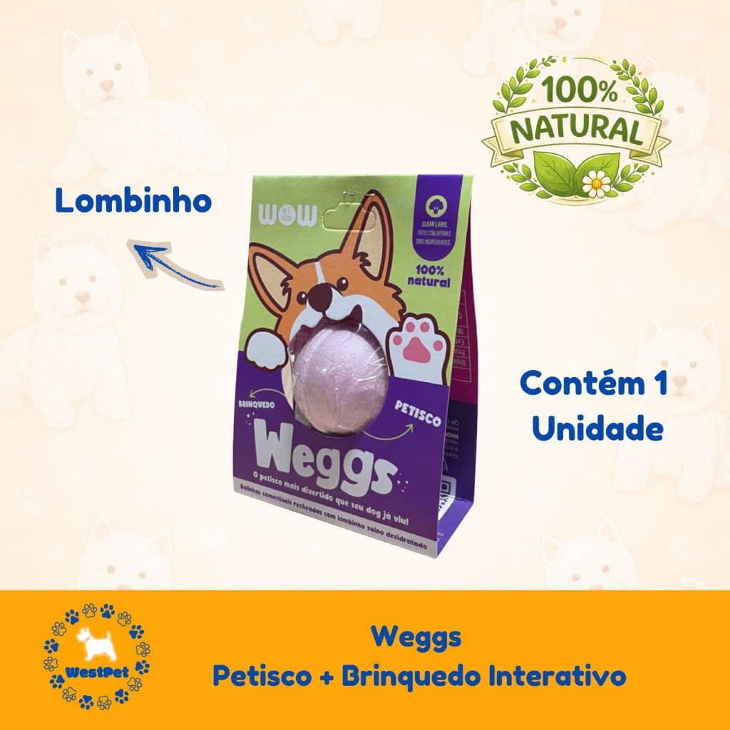 Petisco Brinquedo Interativo Para Cachorro Wow Weggs Natural Saudável