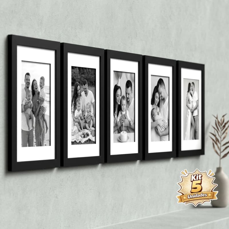 Kit 5 Quadros Decorativo Moldura Fotográfica 15x21 cm Com Paspatur Moldura Decoração Elegante