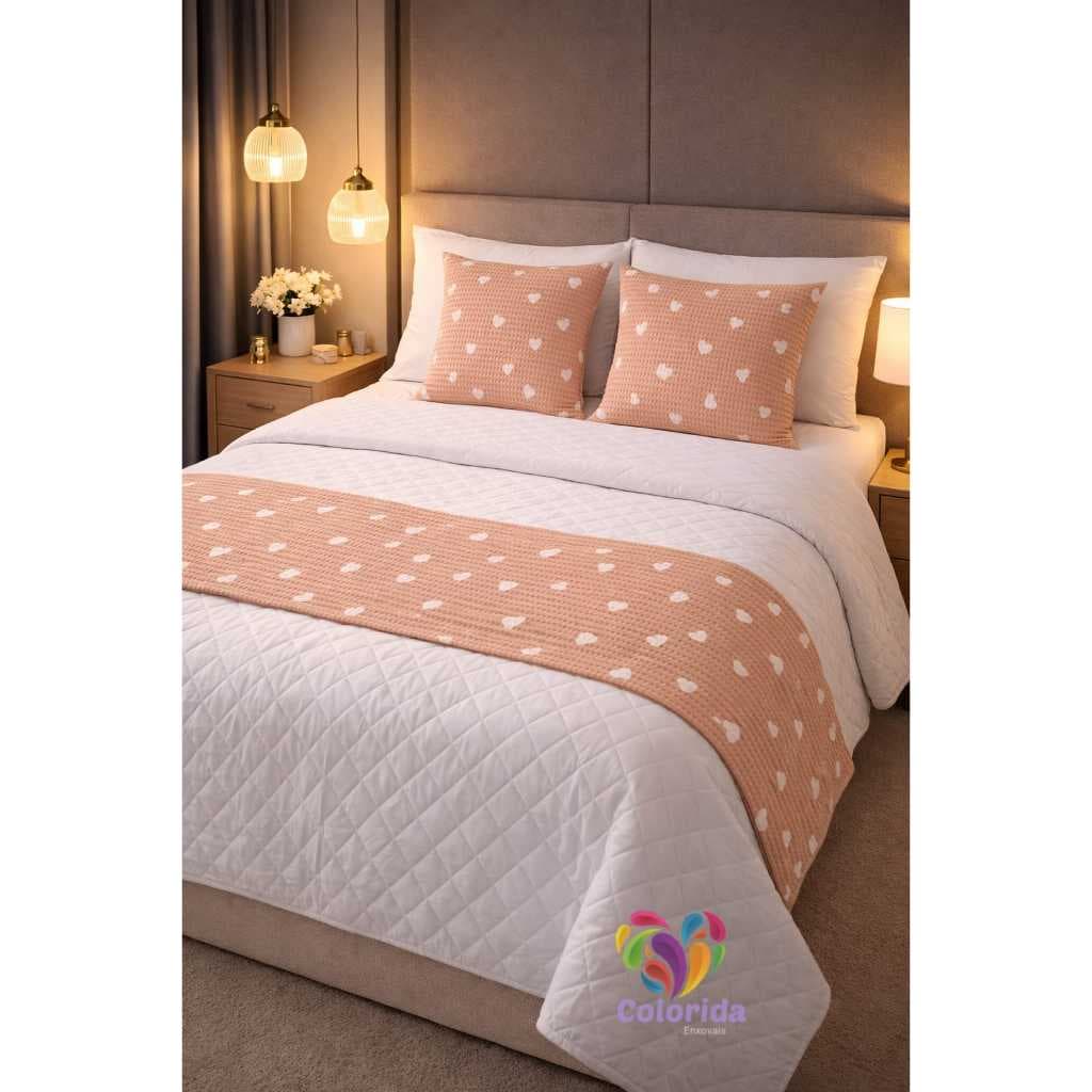 Peseira + Capa De Almofada Kit 3 Peças Piquet Algodão Cama Solteiro Casal