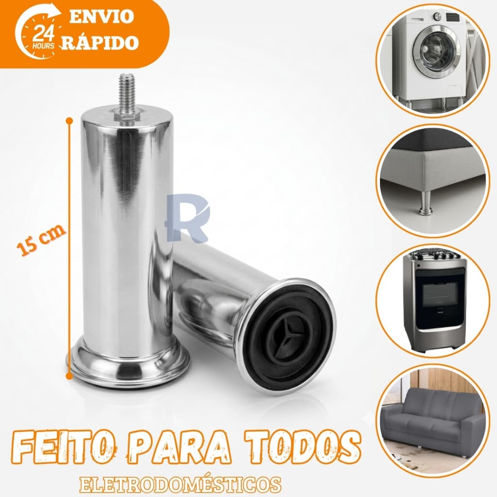 Jogo de pés de cimento Reguláveis Cromados  10  E 15 cm para Geladeira Fogão Freezer Máquina 5/16