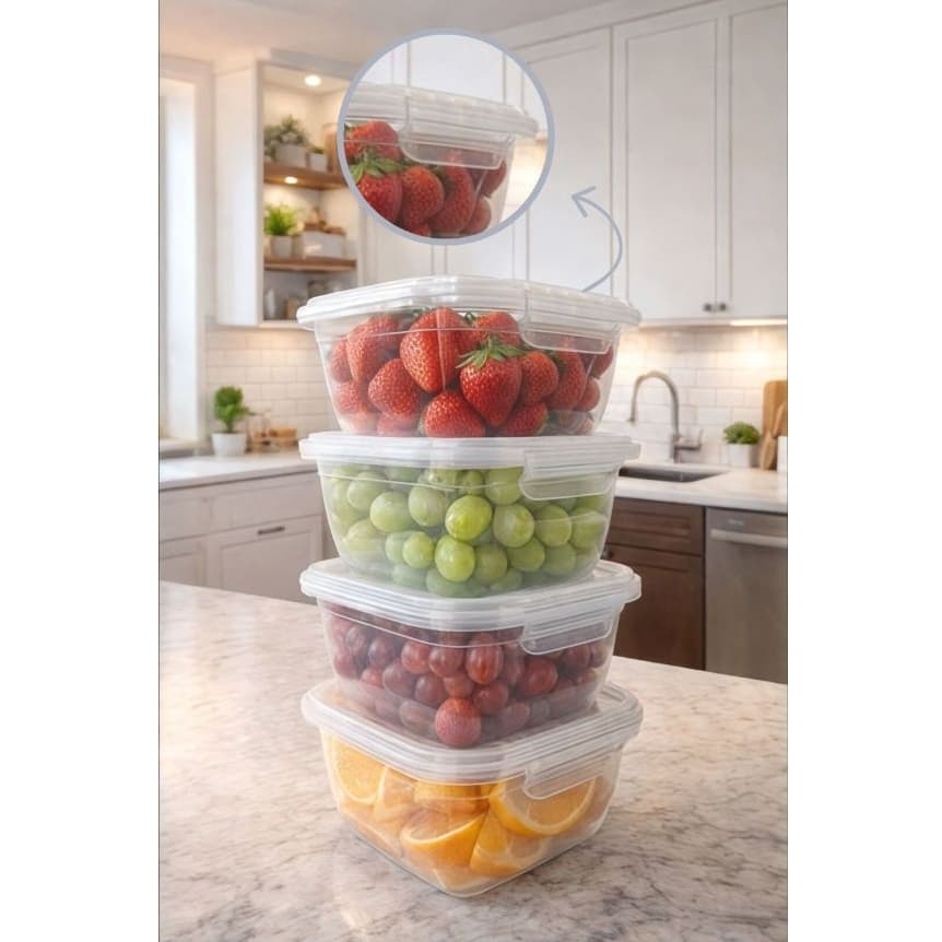 Kit Marmitas Quadrados 800 ml - Pote com Trava, Livre de BPA, Transparente, Sem Cheiro - Kits de 5 e 10.