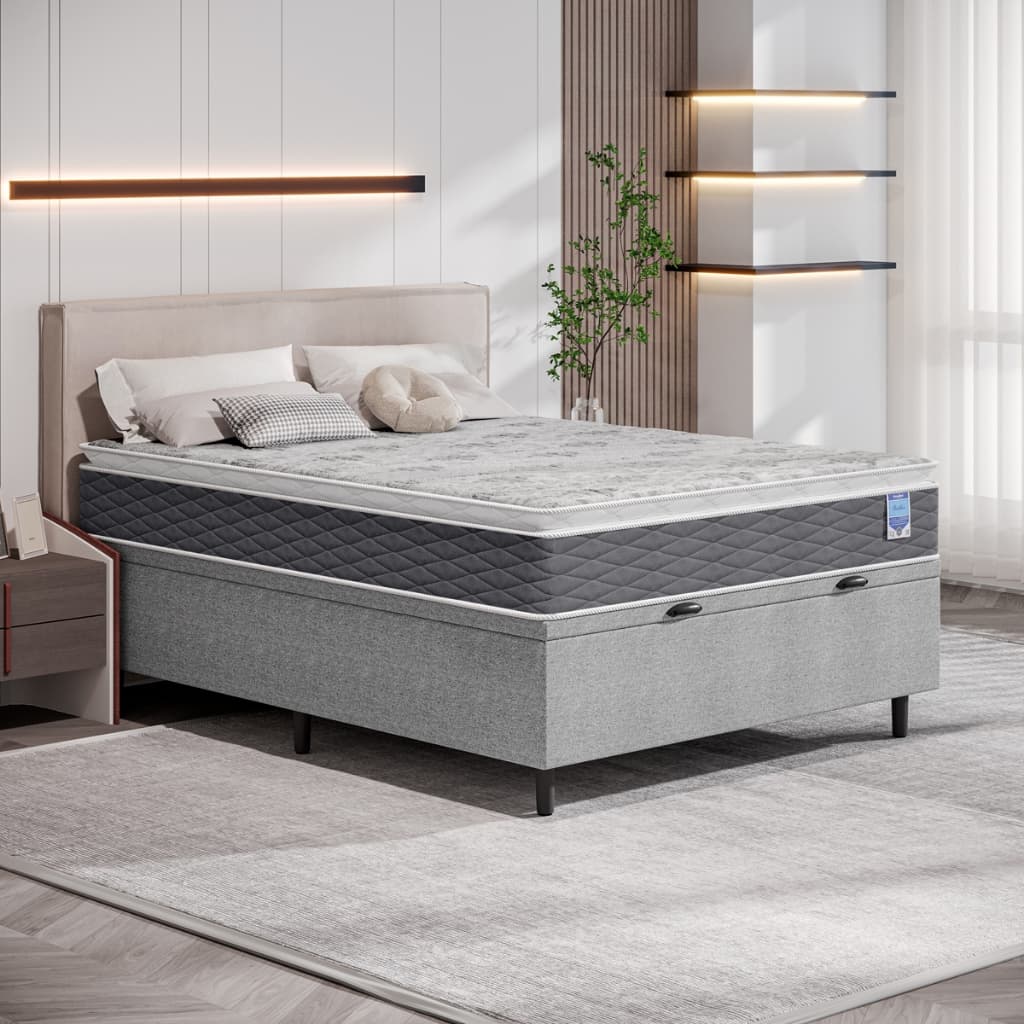Cama Box com Colchão Casal Cinza Umaflex Baú Organizador 138x188 Baú para Quarto