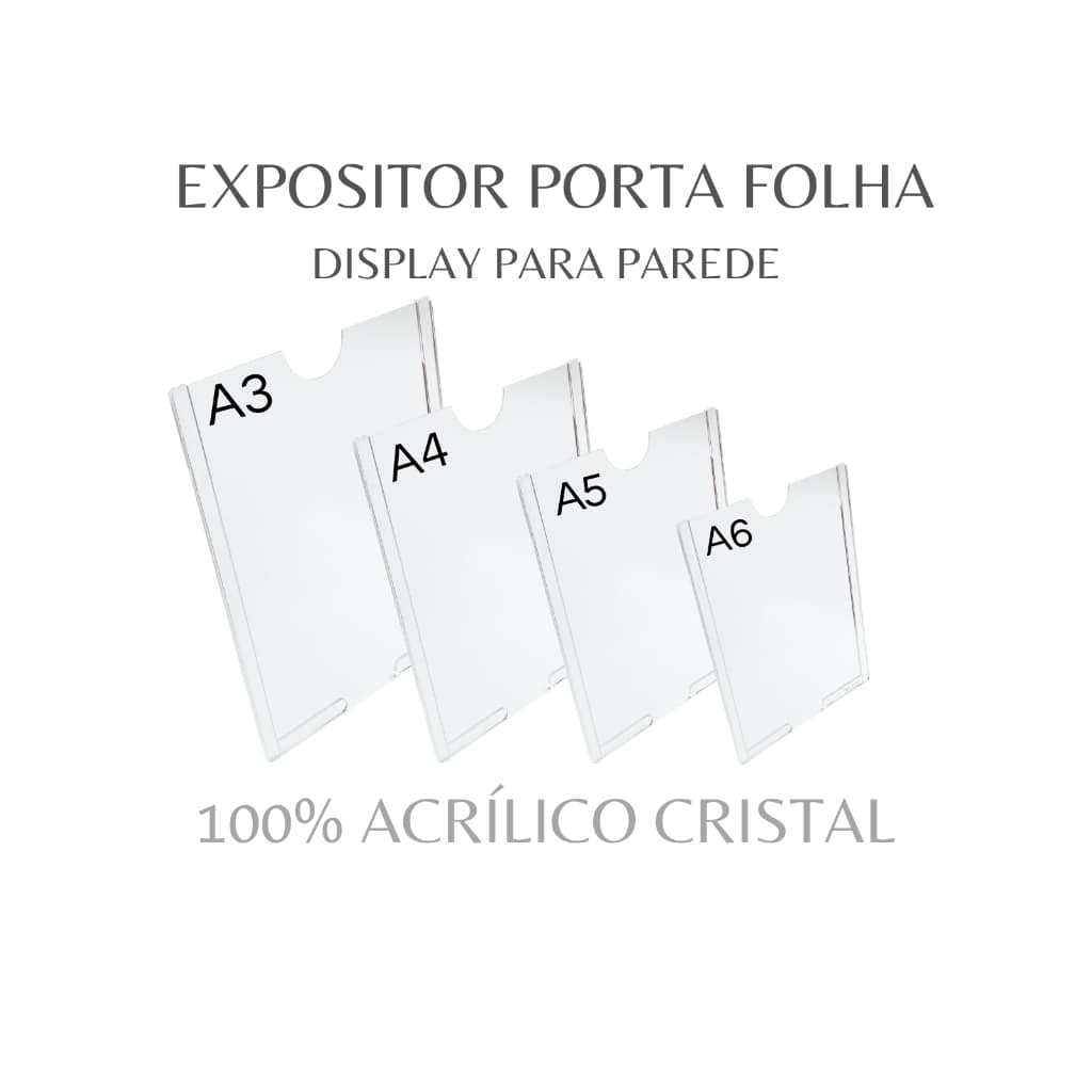 Placa Porta Folha de Papel em Acrílico Cristal Vertical  para Parede ou Porta