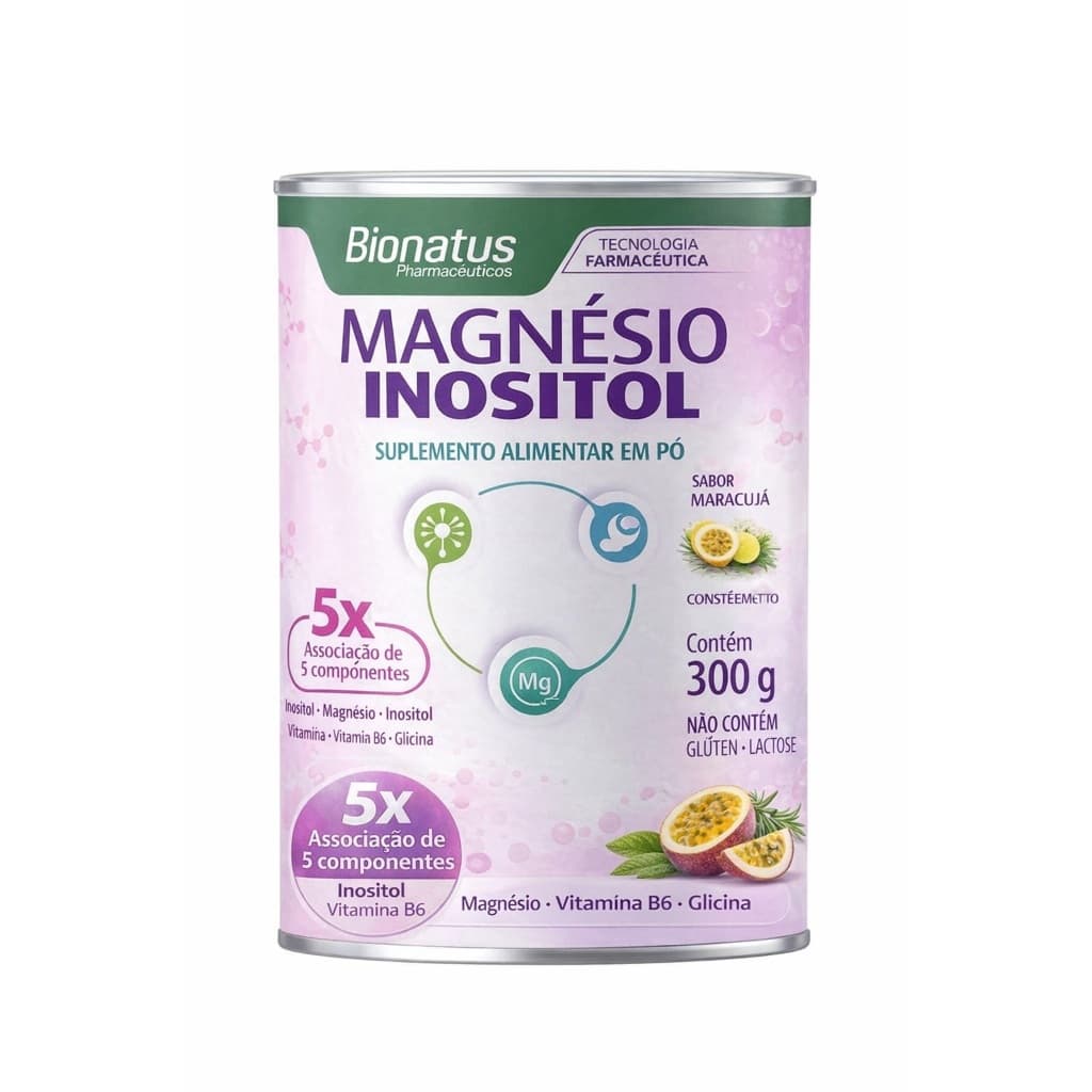 Magnésio Inositol 300g C/ Melatonina Sabor Maracujá E Limão Bionatus