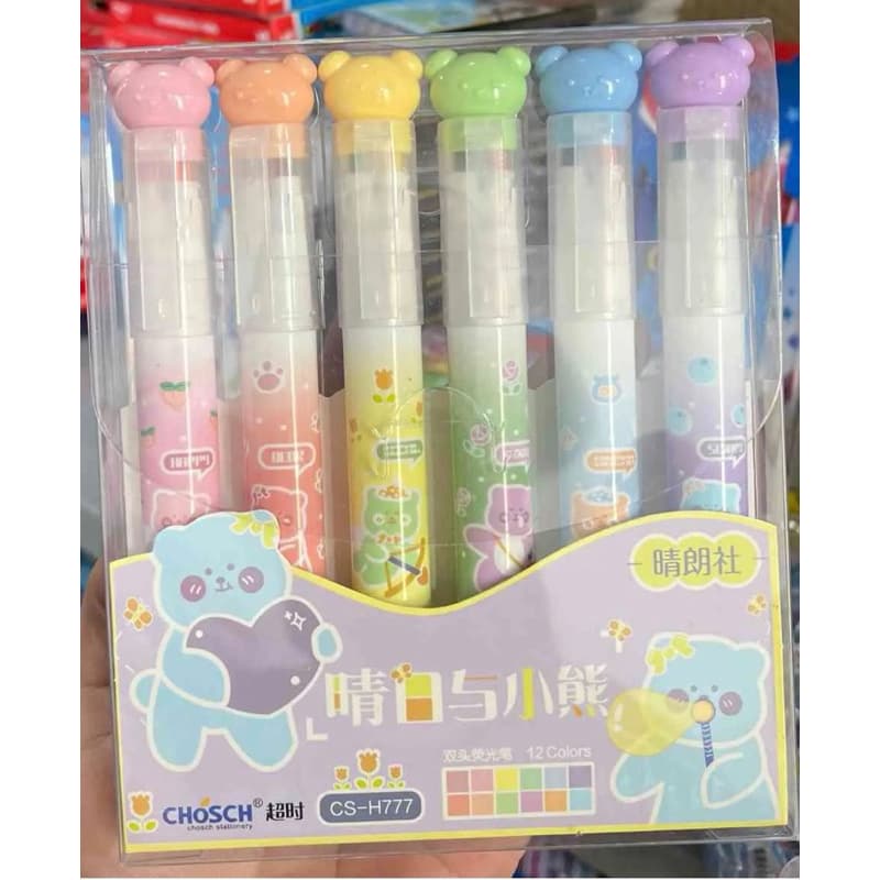 KIT MARCA-TEXTO FOFO URSINHO C/ 6 CORES Dupla ponta– DESTAQUE SEUS ESTUDOS COM ESTILO! 2 cores.