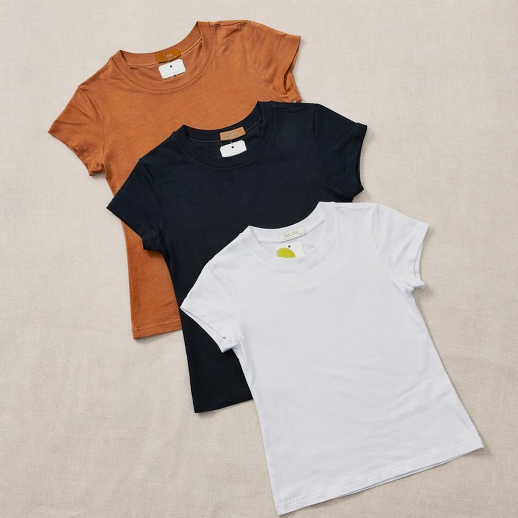 Kit 3 Blusinha Baby Look Basic Gola Redonda Casual Lisa