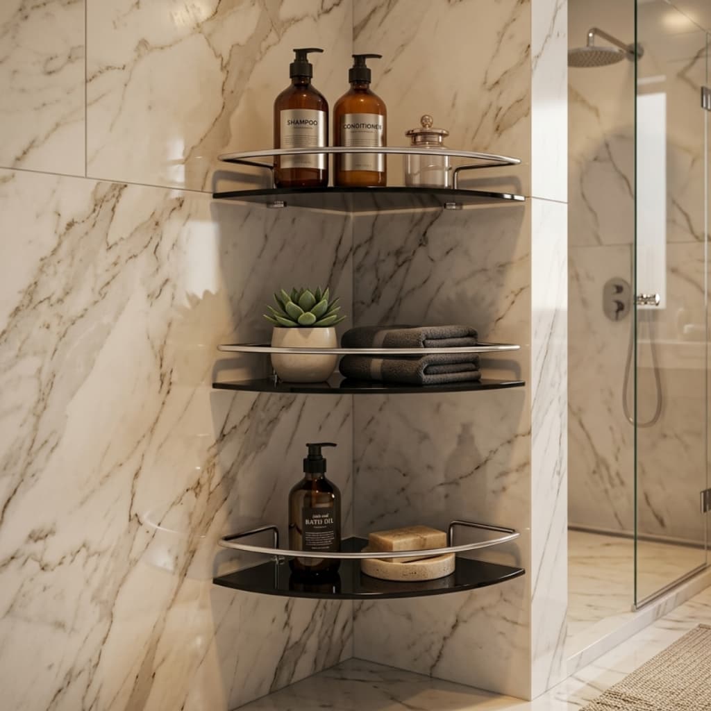 Suporte Prateleira Porta Shampoo Canto Box Banheiro Cantoneira Vidro Fumê 6mm