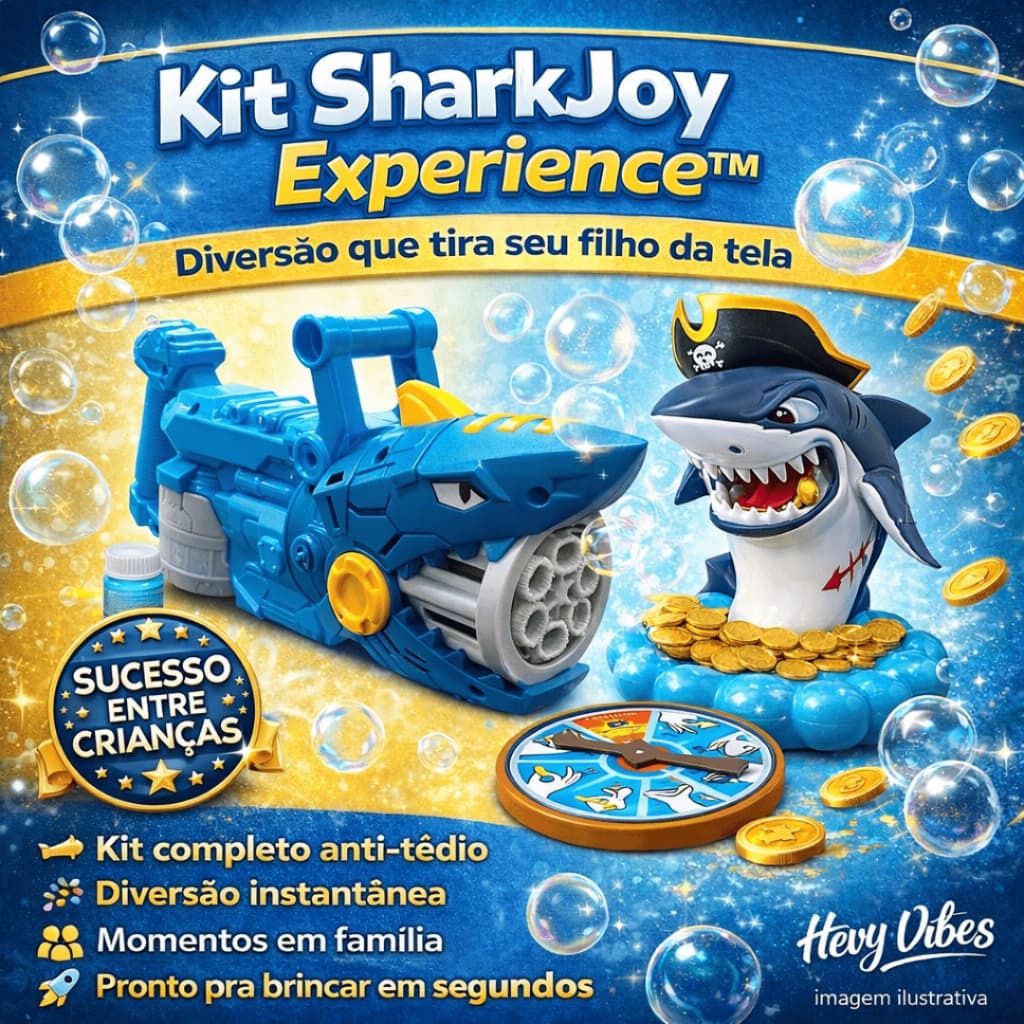 Kit SharkJoy Experience™ 2 em 1 Tubarão Bolhas + Jogo Pirata Infantil Anti Tédio Diversão Crianças Presente