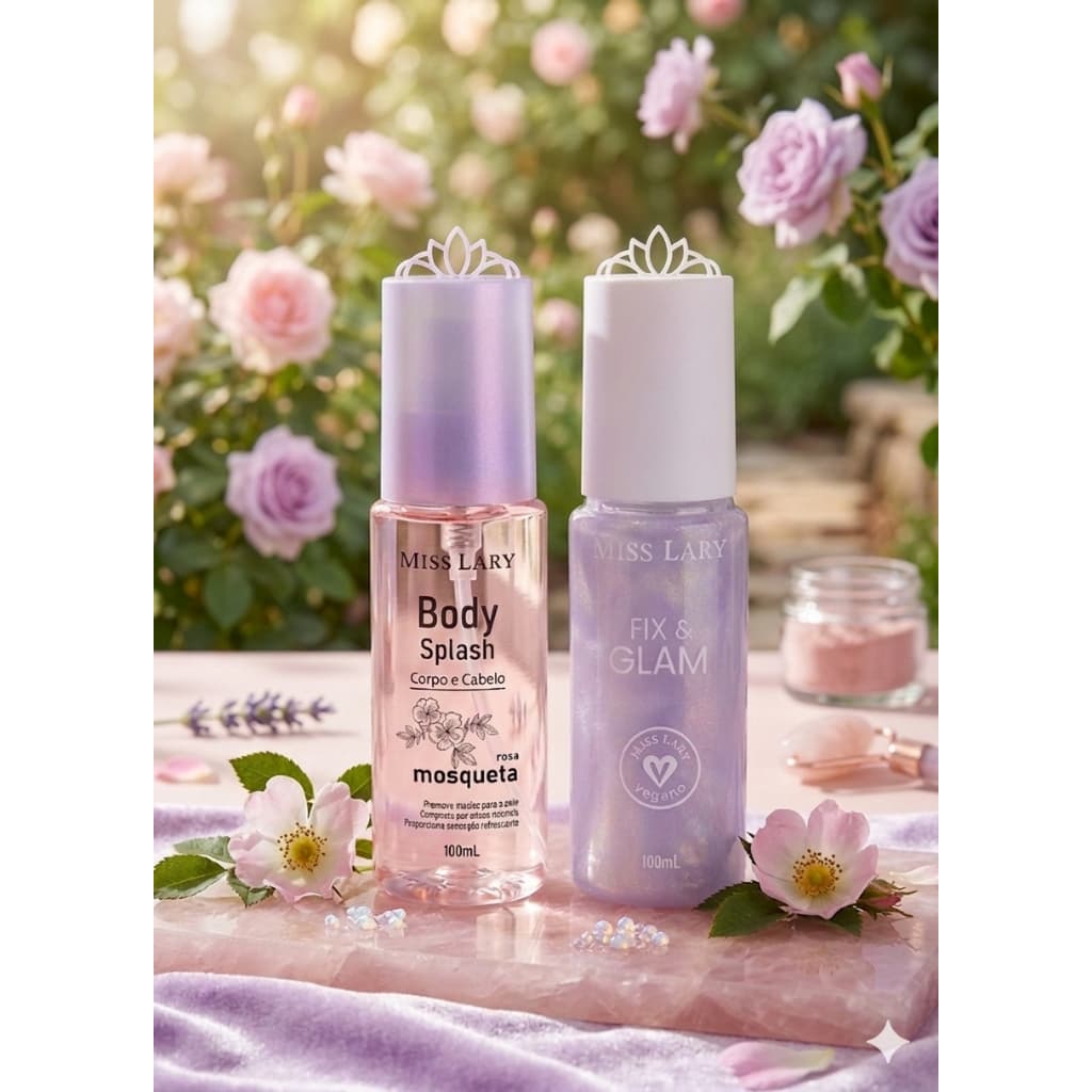 Kit Body Splash Corpo e Cabelo Rosa Mosqueta + Bruma Fix&Glam - Miss Lary
