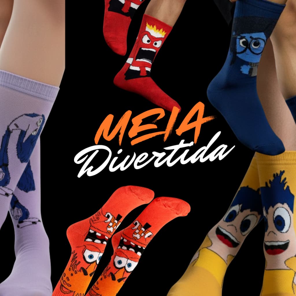 kit 10 Pares de Meias Divertidas Cano Longo Algodão Desenhos e Personagens Unissex