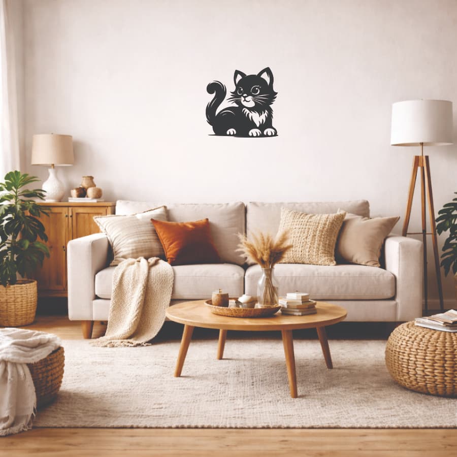 Gatinho Decorativo Parede MDF 40x39 + Fita Dupla Face - Decoração Sala / Espaço Pet
