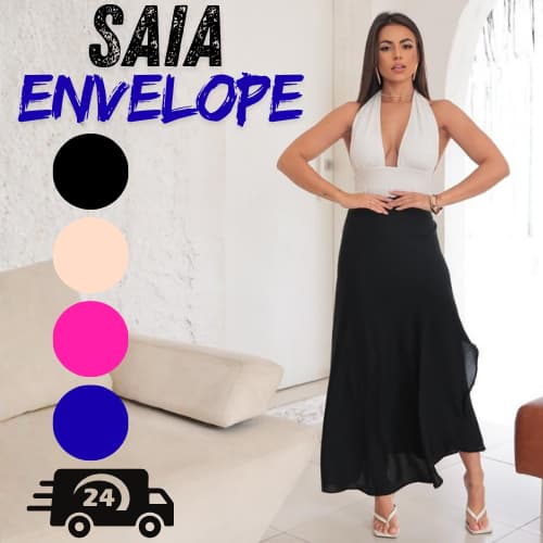 Saia Longa Envelope Transpassada de Amarrar sem Transparência Feminina