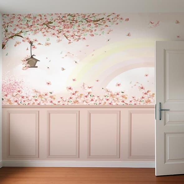 Papel de Parede Arco iris Rosa Claro Ripado Menina