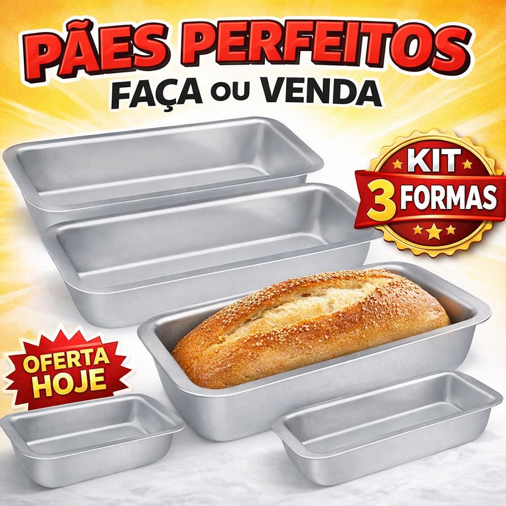 Forma de Pão Alumínio Kit 3 Peças Assadeira Profissional Caseira Fácil Limpeza Bolo Pães Caseiros